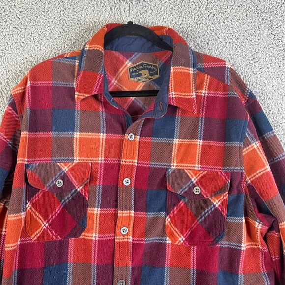 Freedom Foundry Shirt Mens XXL Blue Red Plaid Fleece Shacket Workwear Button Up - Picture 1 of 7